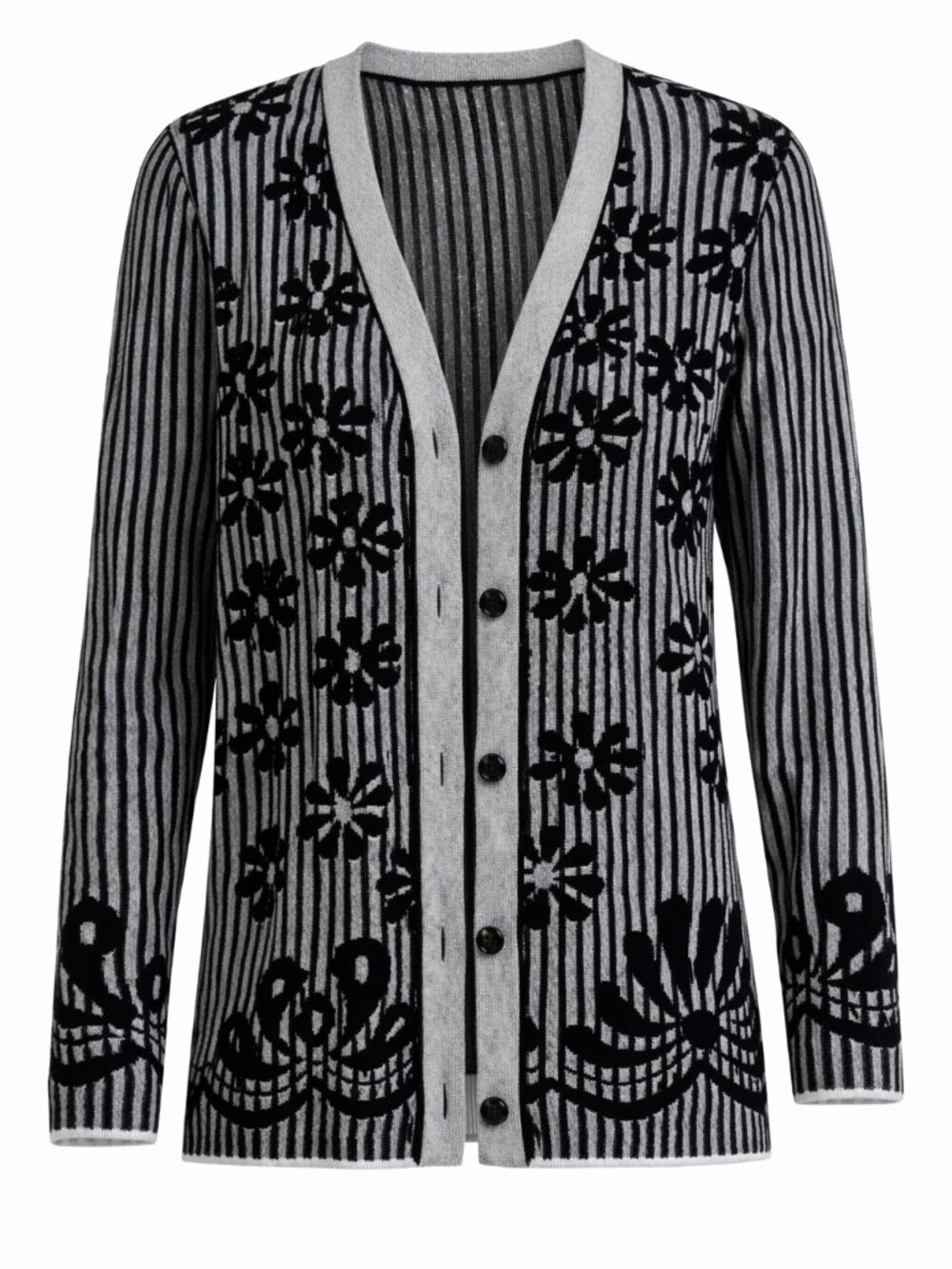 $1450 BOTTEGA VENETA Black Ivory Cotton Floral Striped Cardigan Sweater Sz42 US6